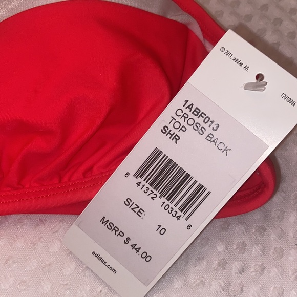 NEW! ADIDAS Cross Back Bikini Top Size 10 Hot Coral White Athletic - Picture 6 of 13